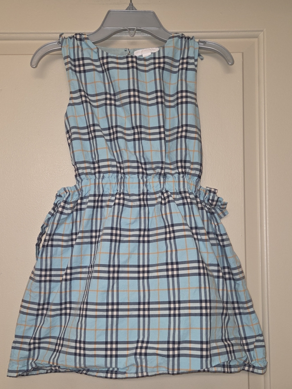 Authemtic BURBERRY Girls Light Blue Plaid Sleeveless Dress